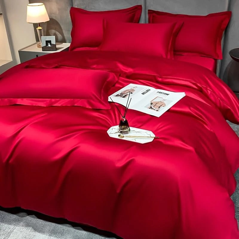 Red Silky Cotton Bedding Set | Red Bedding Set | Premium Bedroom