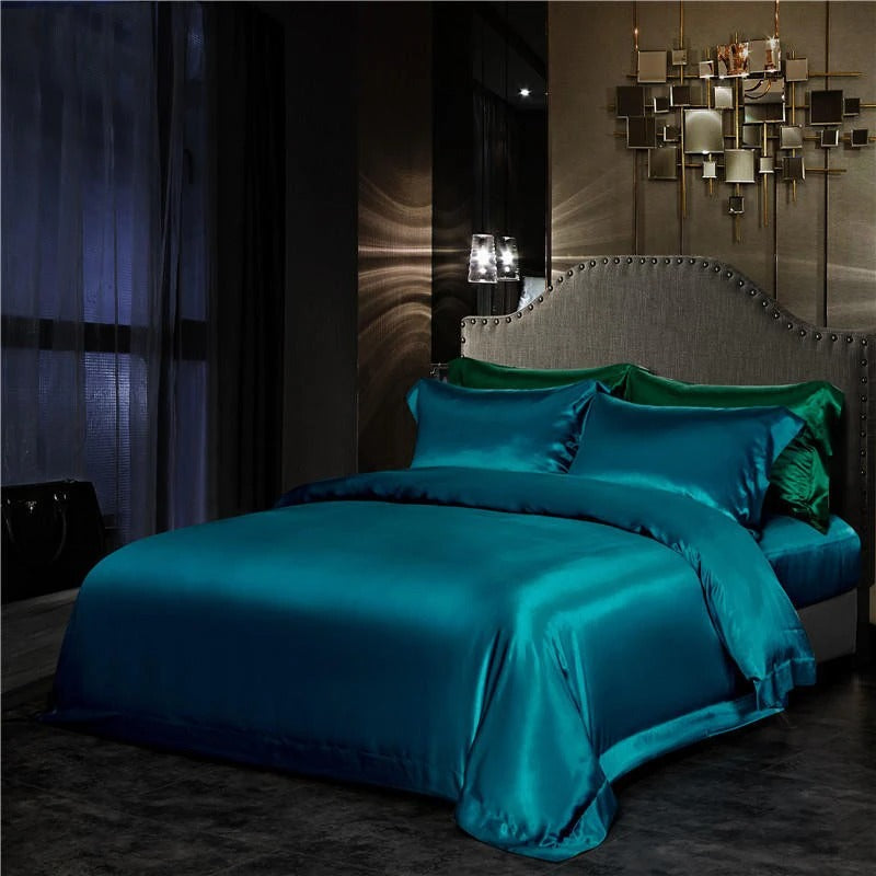 Silk Bed Sheets | Aqua Marine Silk Bedding Set | Premium Bedroom