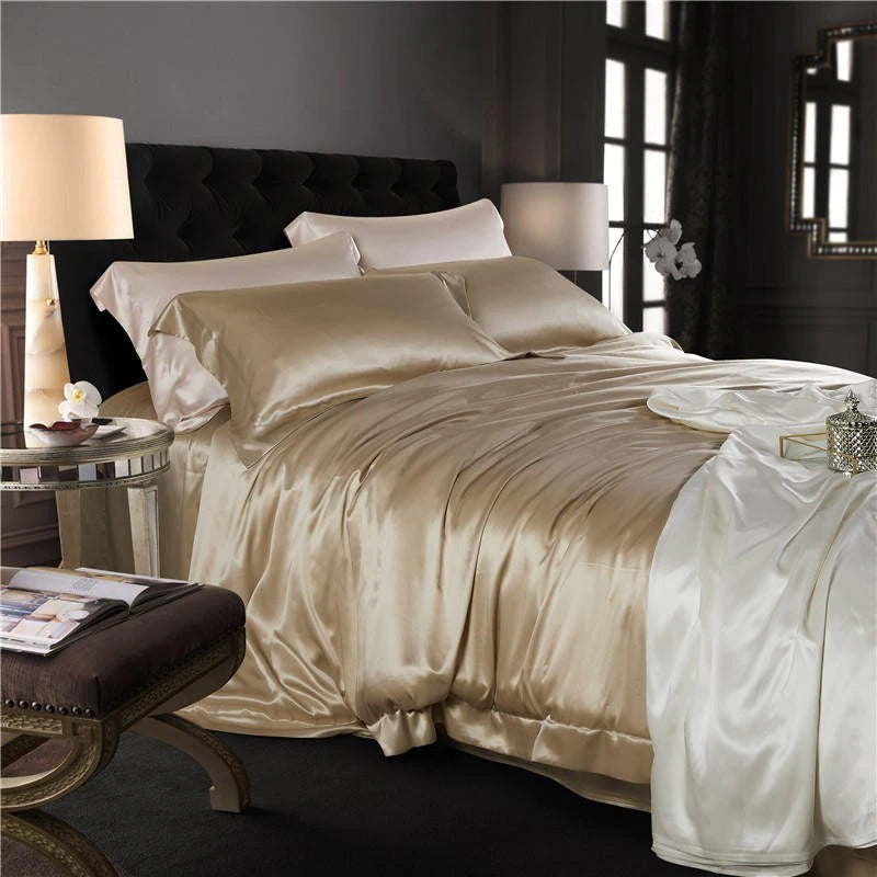 Leather Beige Silk Bedding Set | Leather Beige Duvet | Premium Bedroom