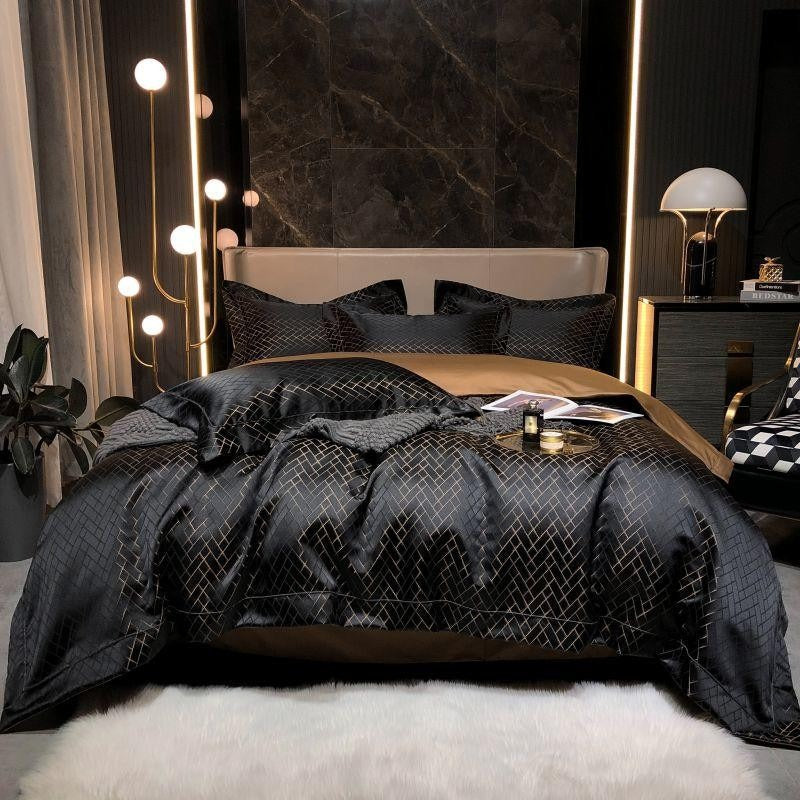 Geo Black Egyptian Cotton Duvet Cover Set | Premium Bedroom