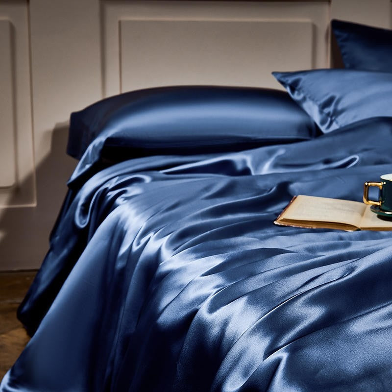 Prussian Blue Silk Bedding Set | Blue Bedding Set | Premium Bedroom