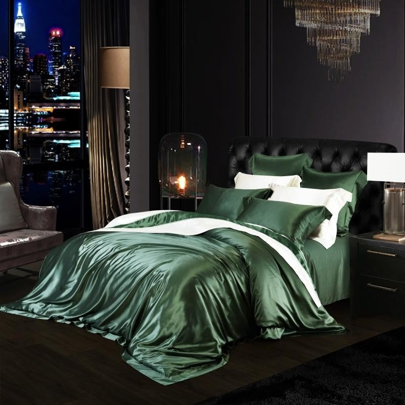 Rifle Green Silk Bedding Set | Green Bedding Set | Premium Bedroom
