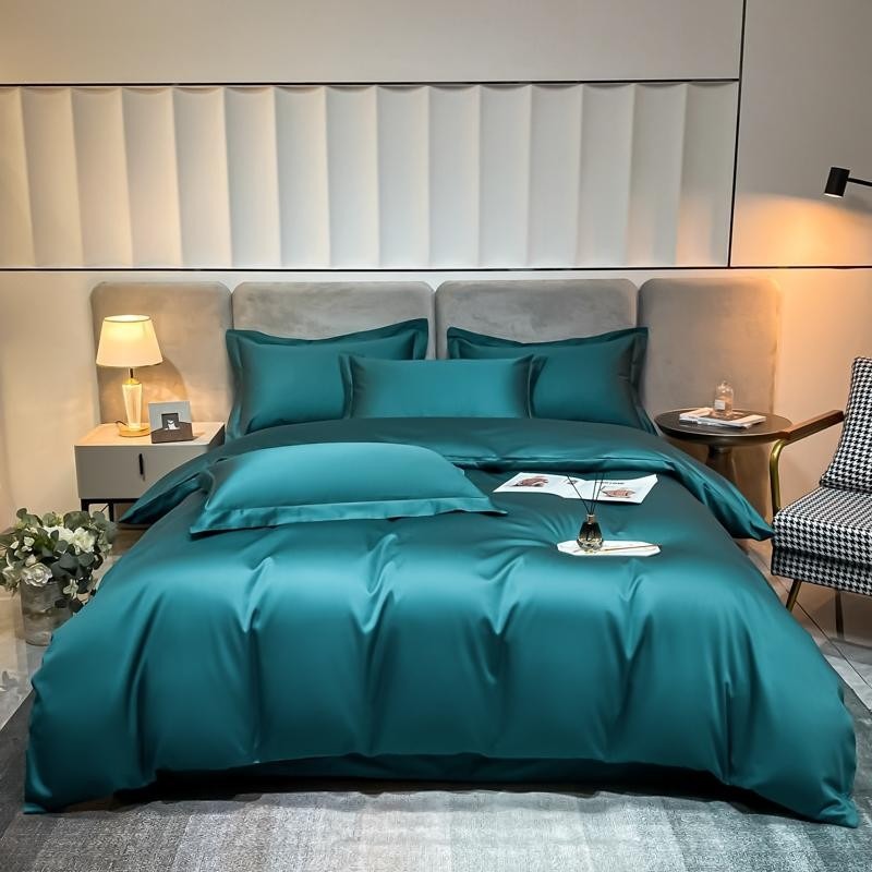 Green Silky Bedding Set | Green Silk Bed Sheets | Premium Bedroom