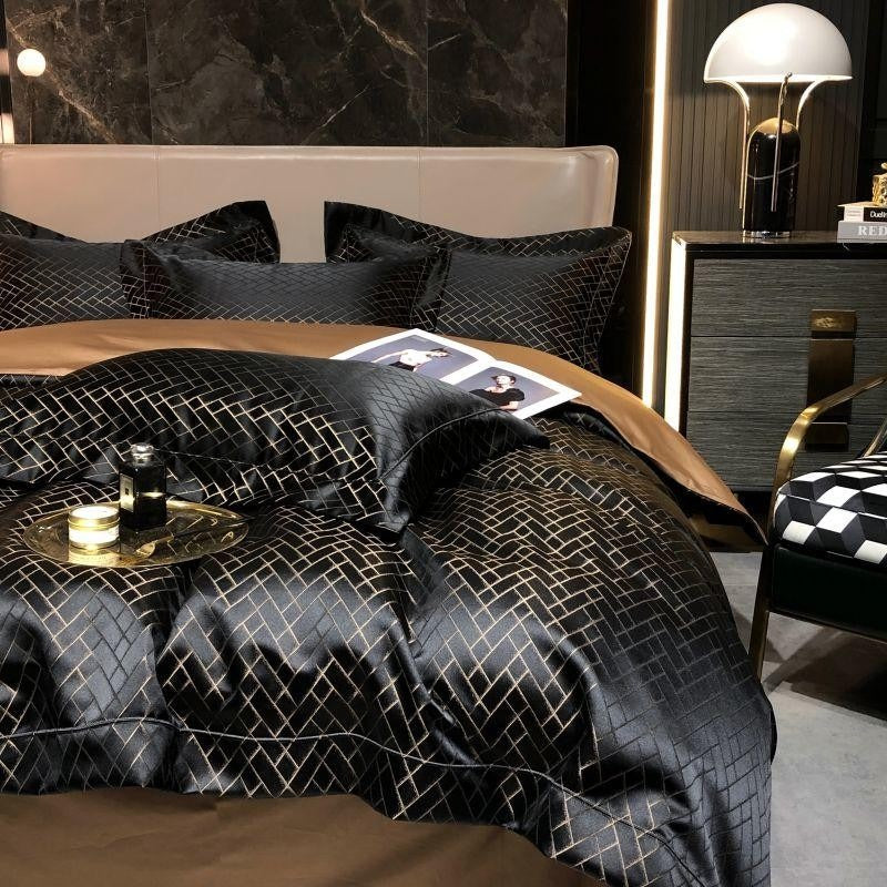Geo Black Egyptian Cotton Duvet Cover Set | Premium Bedroom
