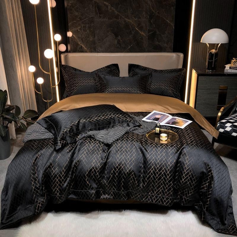 Geo Black Egyptian Cotton Duvet Cover Set | Premium Bedroom