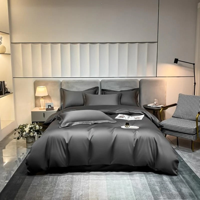 Deep Grey Silky Cotton Bedding Set | 