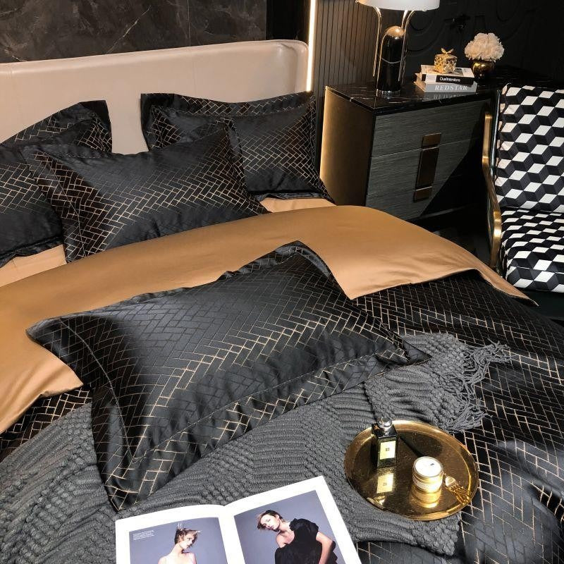 Geo Black Egyptian Cotton Duvet Cover Set | Premium Bedroom