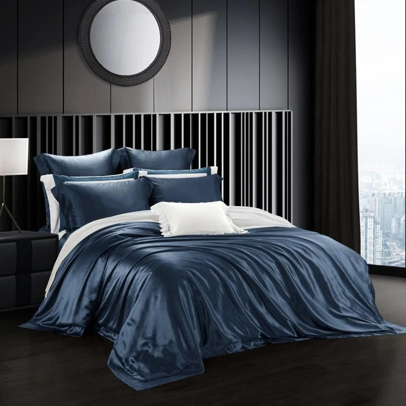 Navy Blue Bedding Set | Navy Blue Silk Bedding | Premium Bedroom