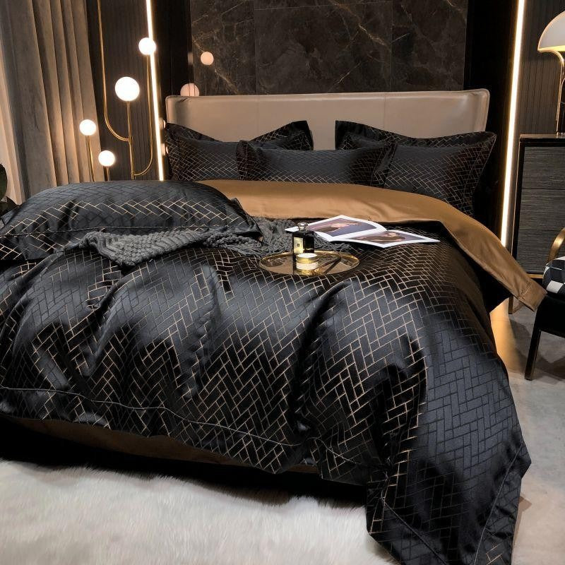Geo Black Egyptian Cotton Duvet Cover Set | Premium Bedroom