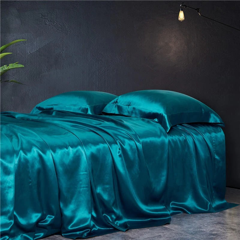 Silk Bed Sheets | Aqua Marine Silk Bedding Set | Premium Bedroom