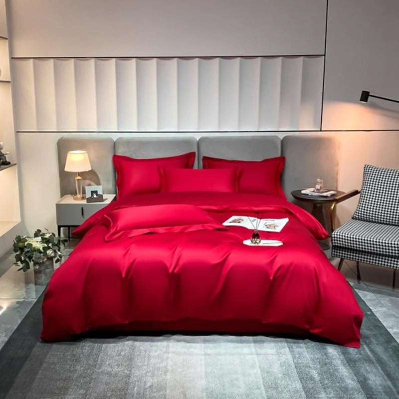 Red Silky Cotton Bedding Set | Red Bedding Set | Premium Bedroom