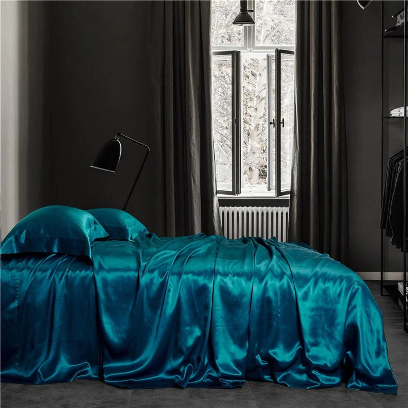 Silk Bed Sheets | Aqua Marine Silk Bedding Set | Premium Bedroom