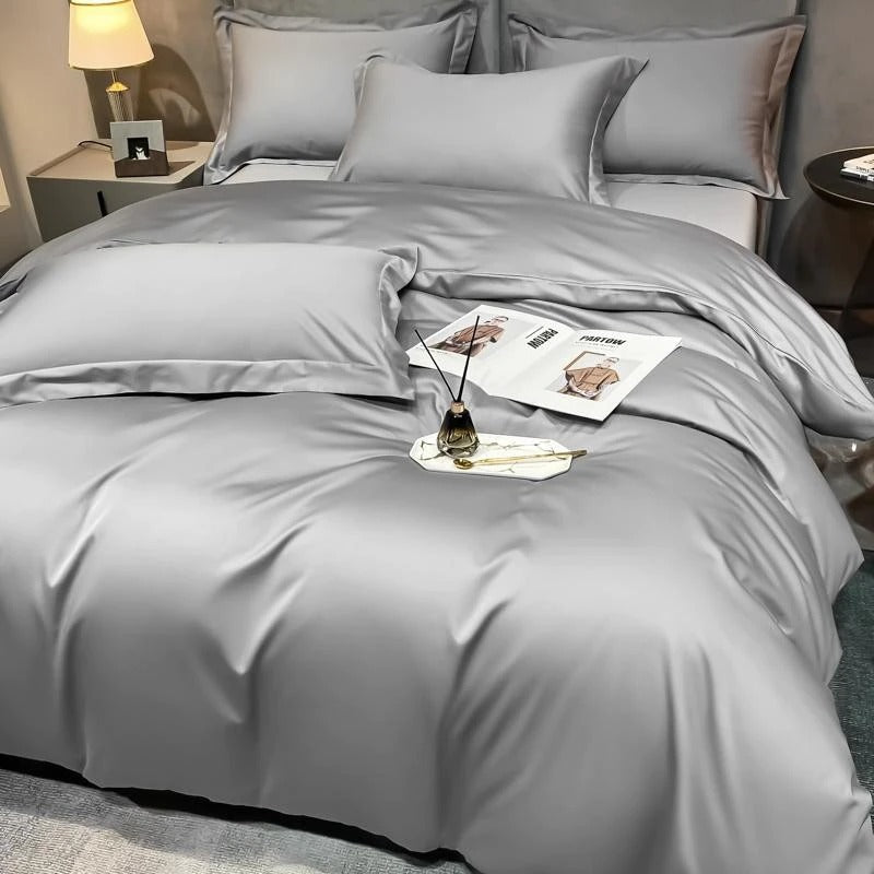 Light Grey Silk Bedding Set | Light Grey Silk Duvet | Premium Bedroom