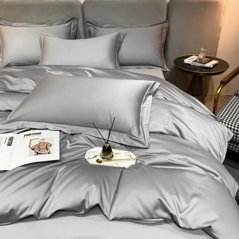 Light Grey Silk Bedding Set | Light Grey Silk Duvet | Premium Bedroom