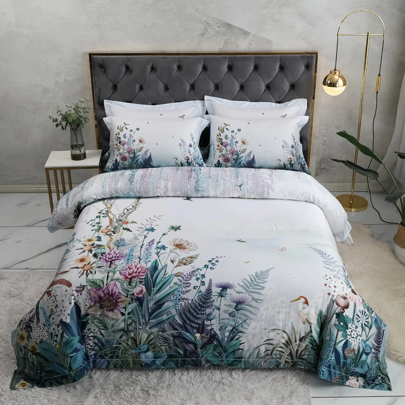 Light Gray Floral Bedding Set | Gray Floral Bedding | Premium Bedroom