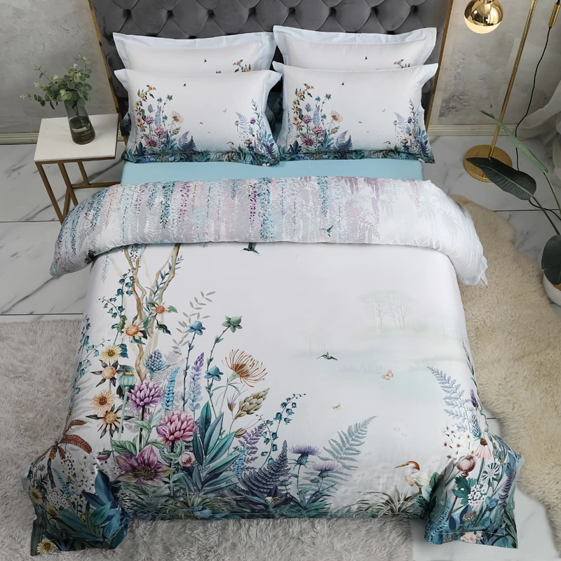 Light Gray Floral Bedding Set | Gray Floral Bedding | Premium Bedroom