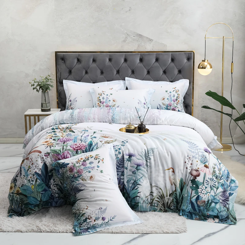 Light Gray Floral Bedding Set | Gray Floral Bedding | Premium Bedroom