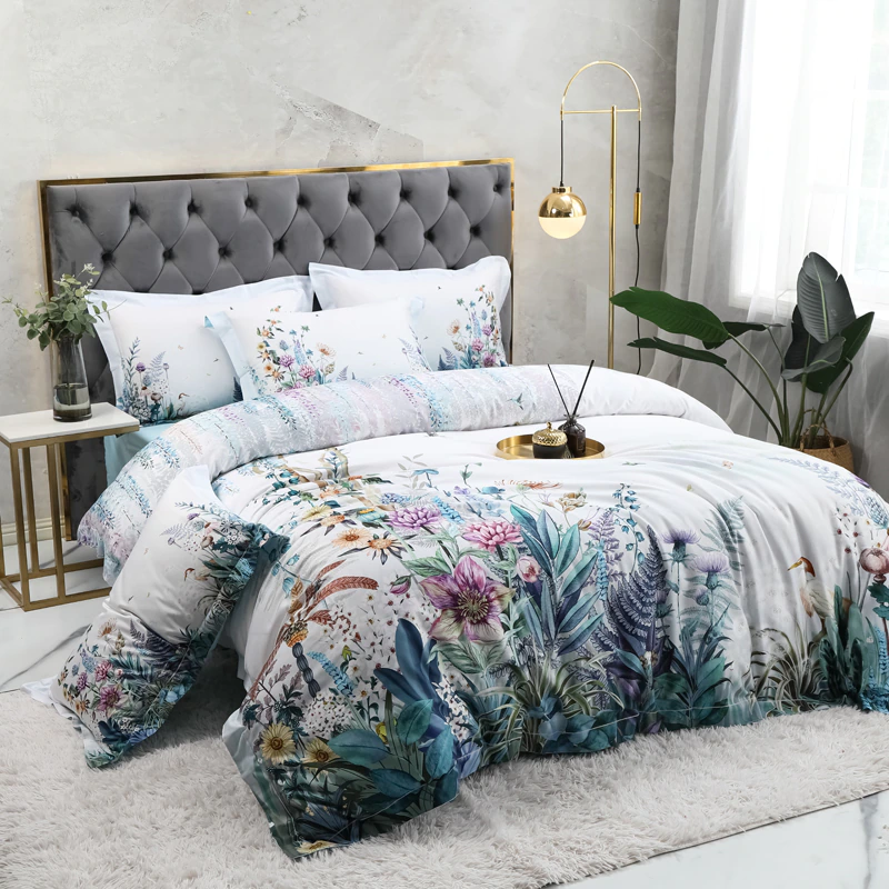 Light Gray Floral Bedding Set | Gray Floral Bedding | Premium Bedroom