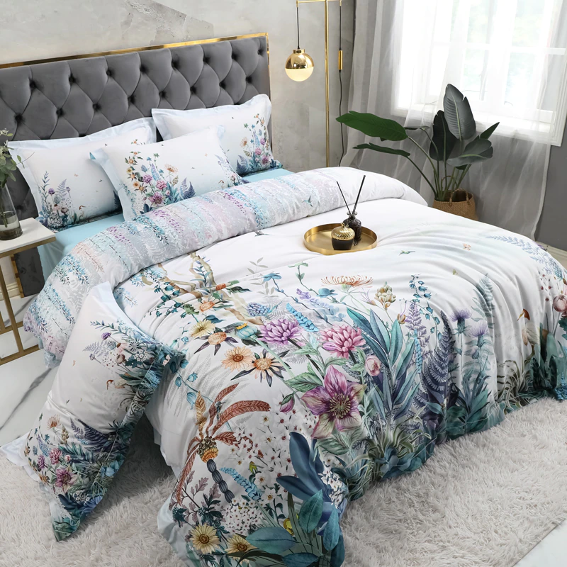 Light Gray Floral Bedding Set | Gray Floral Bedding | Premium Bedroom