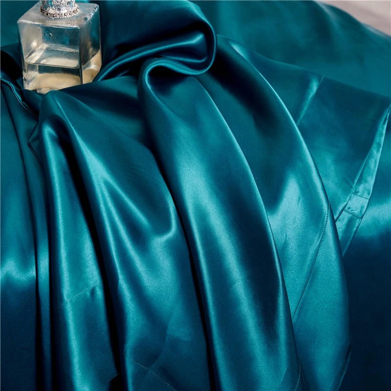 Silk Bed Sheets | Aqua Marine Silk Bedding Set | Premium Bedroom