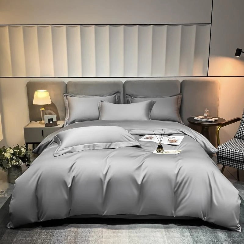 Light Grey Silk Bedding Set | Light Grey Silk Duvet | Premium Bedroom