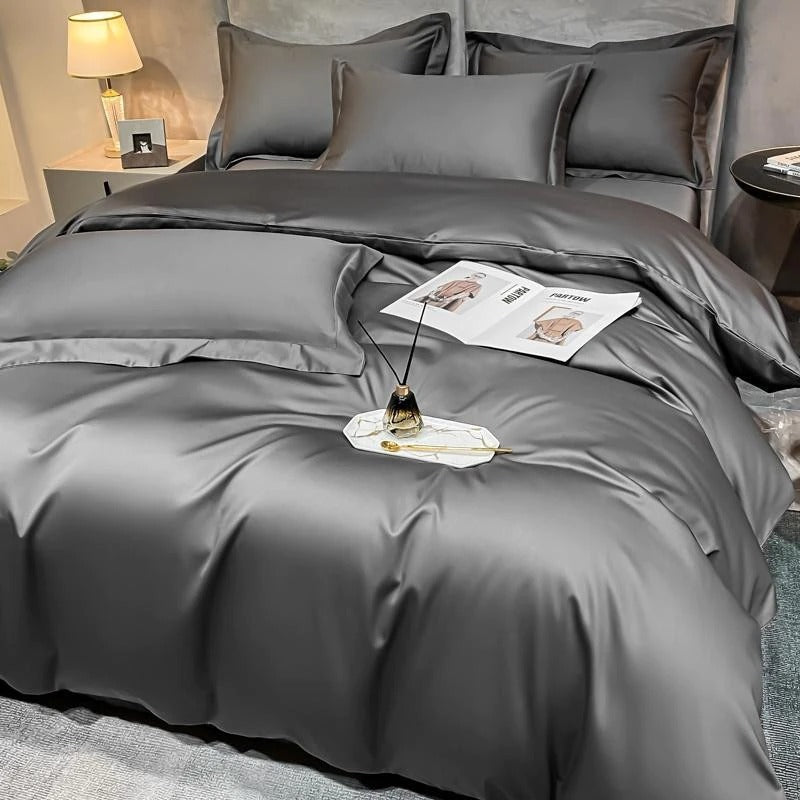 Deep Grey Silky Cotton Bedding Set | 