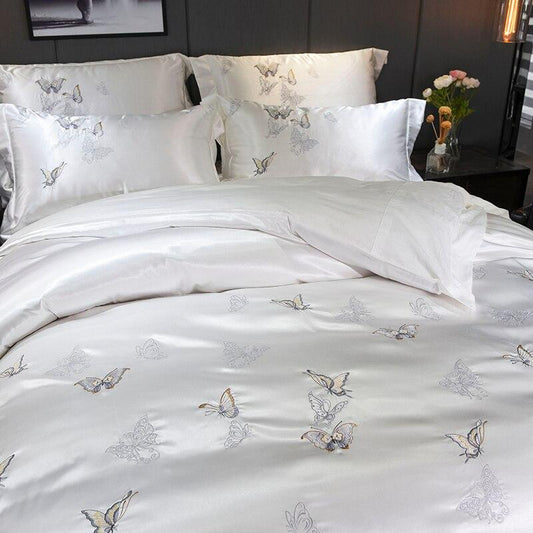 Butterfly White Silver Bedding Set | Premium Bedroom