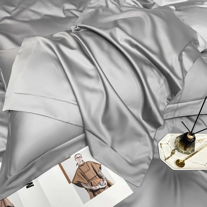 Light Grey Silk Bedding Set | Light Grey Silk Duvet | Premium Bedroom