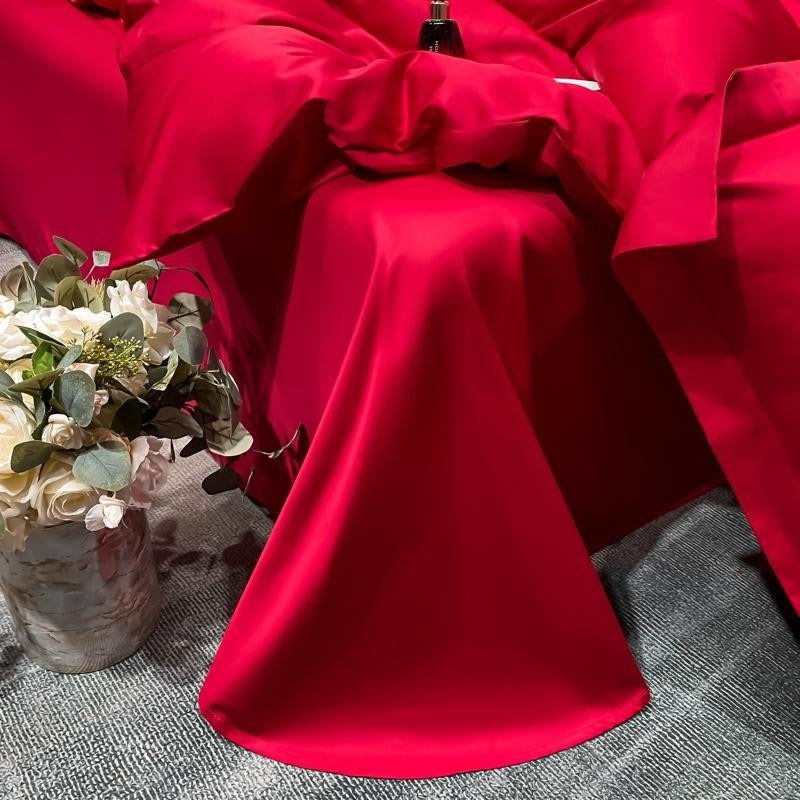 Red Silky Cotton Bedding Set | Red Bedding Set | Premium Bedroom