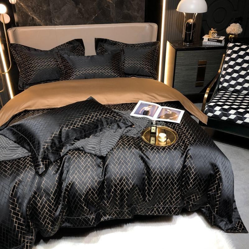 Geo Black Egyptian Cotton Duvet Cover Set | Premium Bedroom