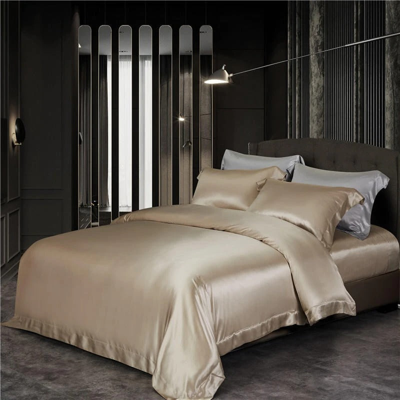 Leather Beige Silk Bedding Set | Leather Beige Duvet | Premium Bedroom