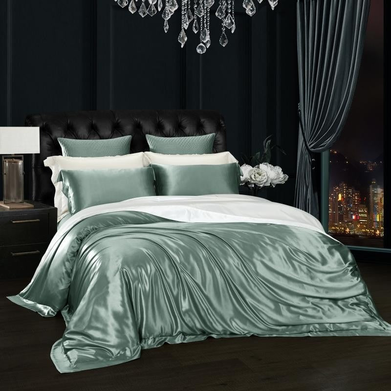 Aqua Green Silk Bedding Set | Silk Bed Sheets | Premium Bedroom