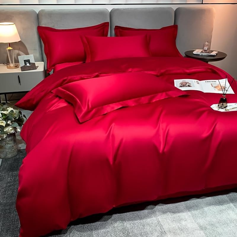 Red Silky Cotton Bedding Set | Red Bedding Set | Premium Bedroom