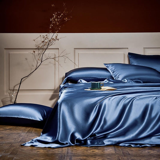 Prussian Blue Silk Bedding Set | Blue Bedding Set | Premium Bedroom