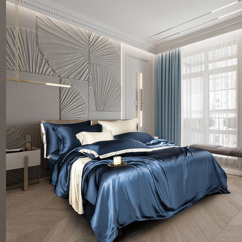 Dark Blue Luxury Silk Bedding Set