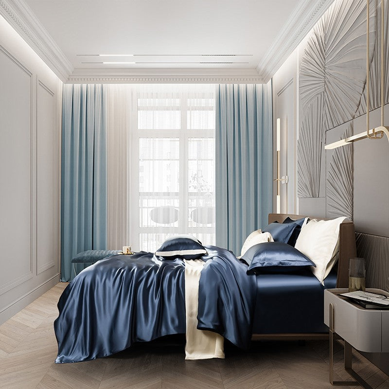 Dark Blue Luxury Silk Bedding Set