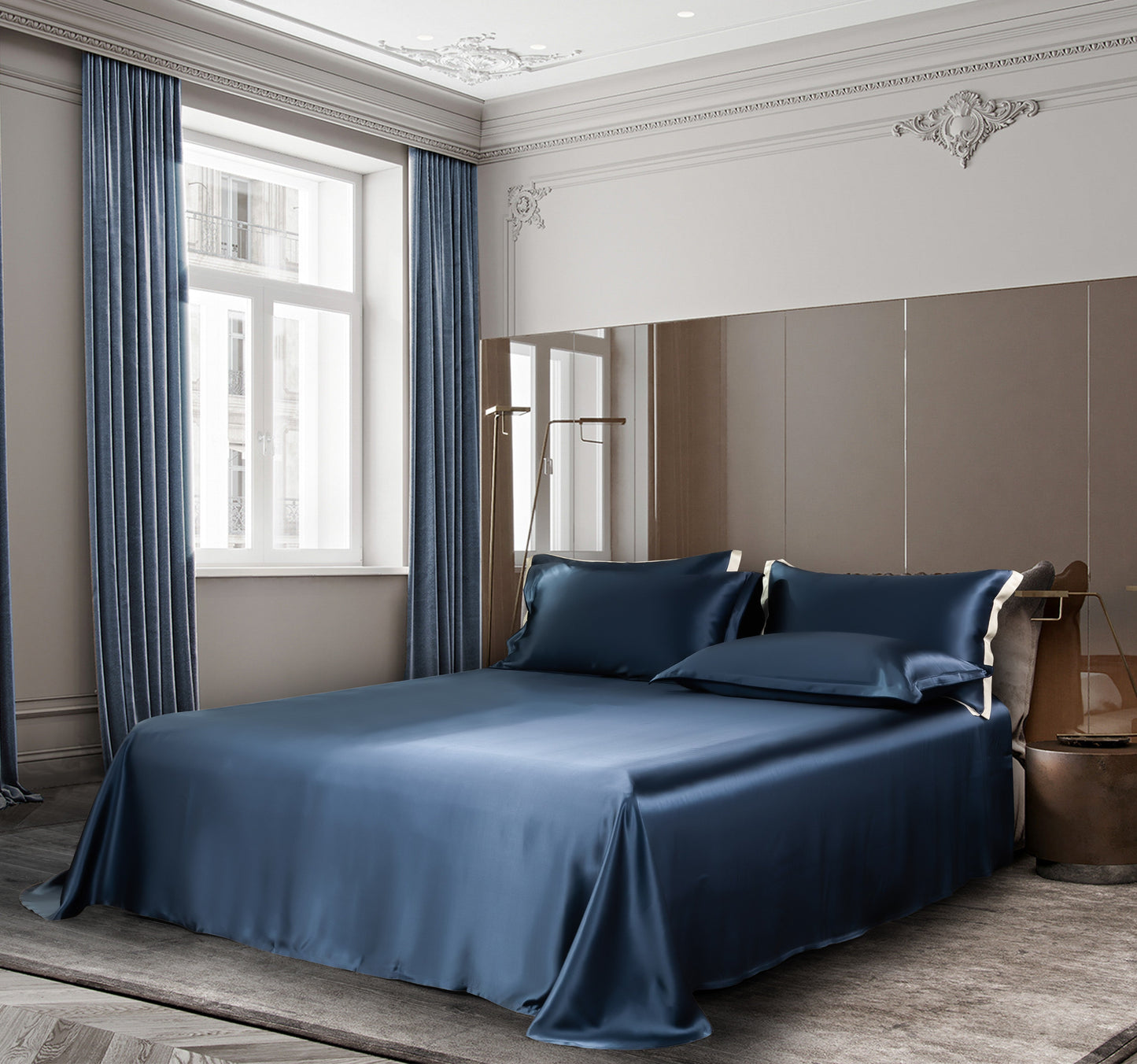 Dark Blue Luxury Silk Bedding Set