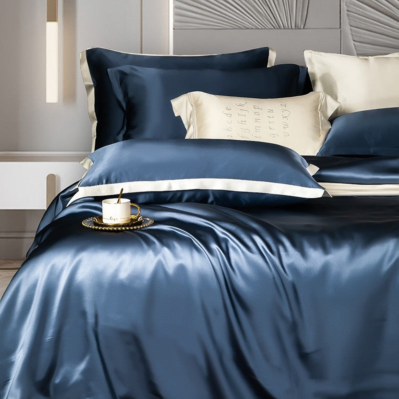 Dark Blue Luxury Silk Bedding Set