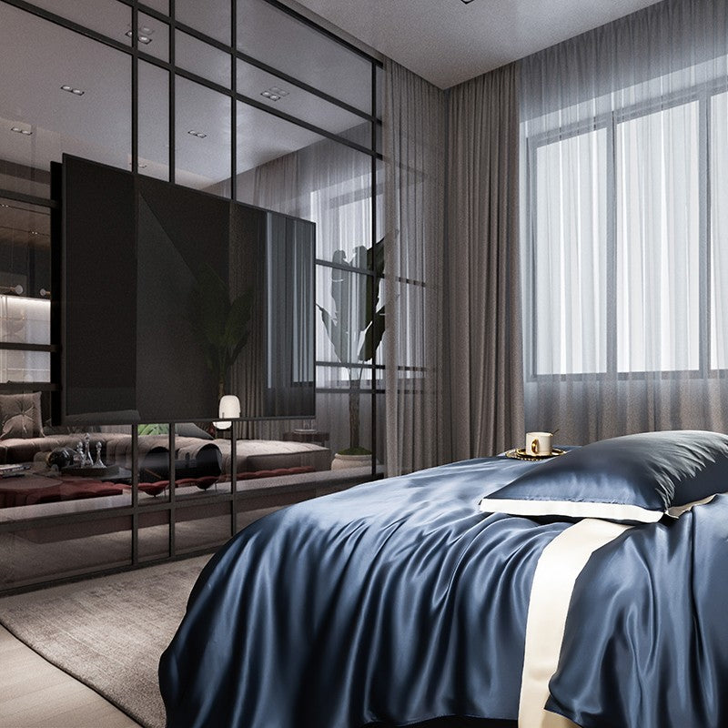 Dark Blue Luxury Silk Bedding Set