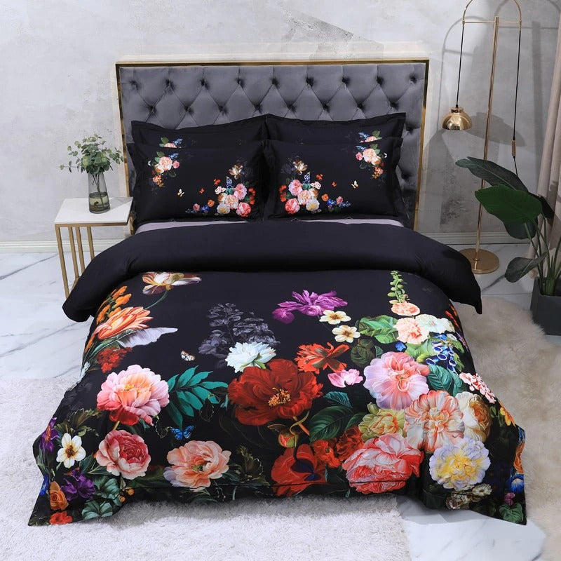 Black Floral Bedding Set | Floral Bedding Set | Premium Bedroom