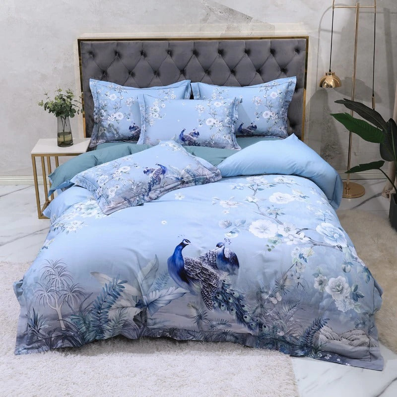 Sky Blue Peacock Bedding Set | Peacock Bedding Set | Premium Bedroom