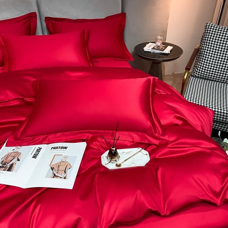Red Silky Cotton Bedding Set | Red Bedding Set | Premium Bedroom