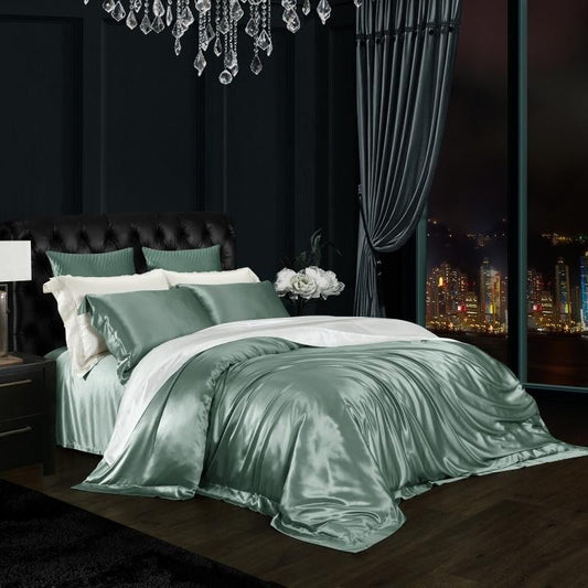 Aqua Green Silk Bedding Set | Silk Bed Sheets | Premium Bedroom