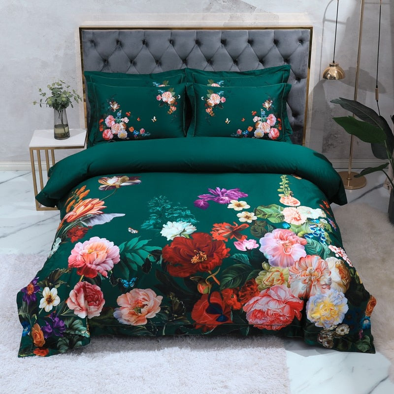 Jungle Green Duvet | Jungle Green Floral Bedding Set | Premium Bedroom