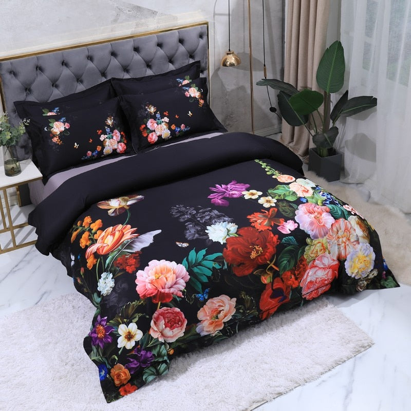 Black Floral Bedding Set | Floral Bedding Set | Premium Bedroom