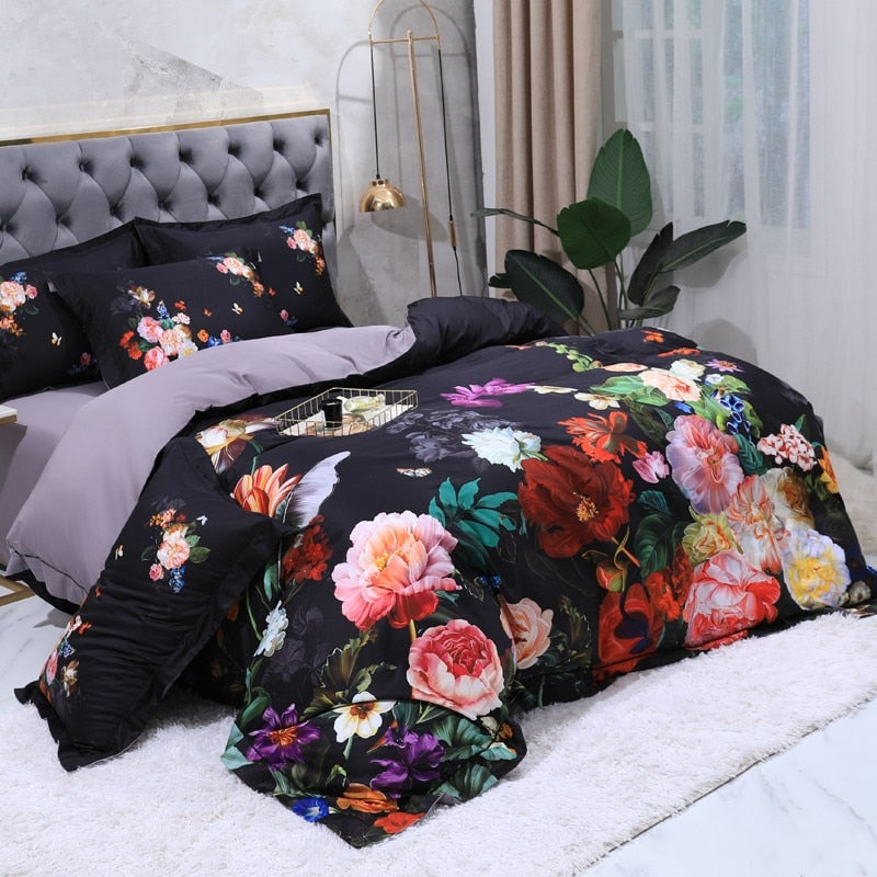 Black Floral Bedding Set | Floral Bedding Set | Premium Bedroom