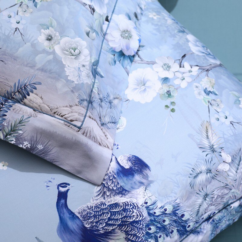 Sky Blue Peacock Bedding Set | Peacock Bedding Set | Premium Bedroom