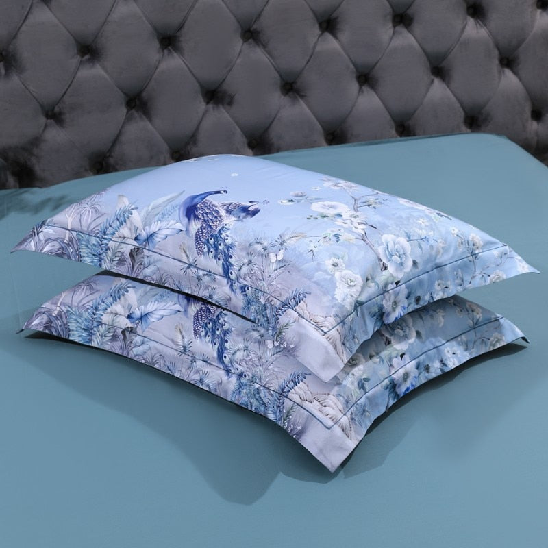 Sky Blue Peacock Bedding Set | Peacock Bedding Set | Premium Bedroom