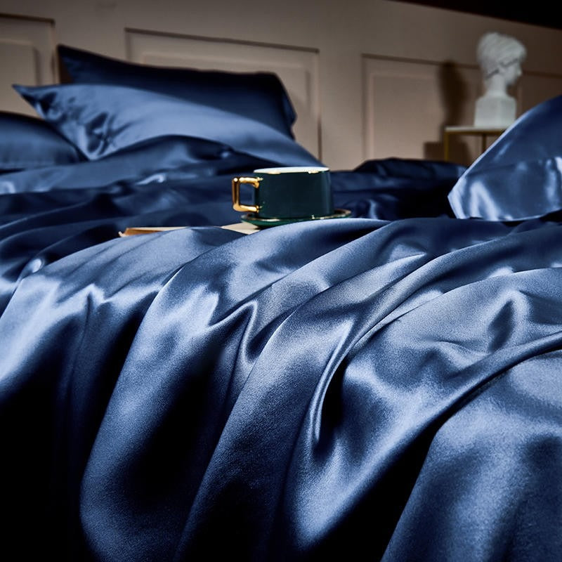 Prussian Blue Silk Bedding Set | Blue Bedding Set | Premium Bedroom
