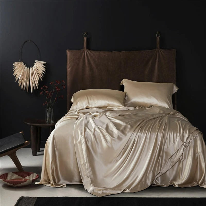 Leather Beige Silk Bedding Set | Leather Beige Duvet | Premium Bedroom